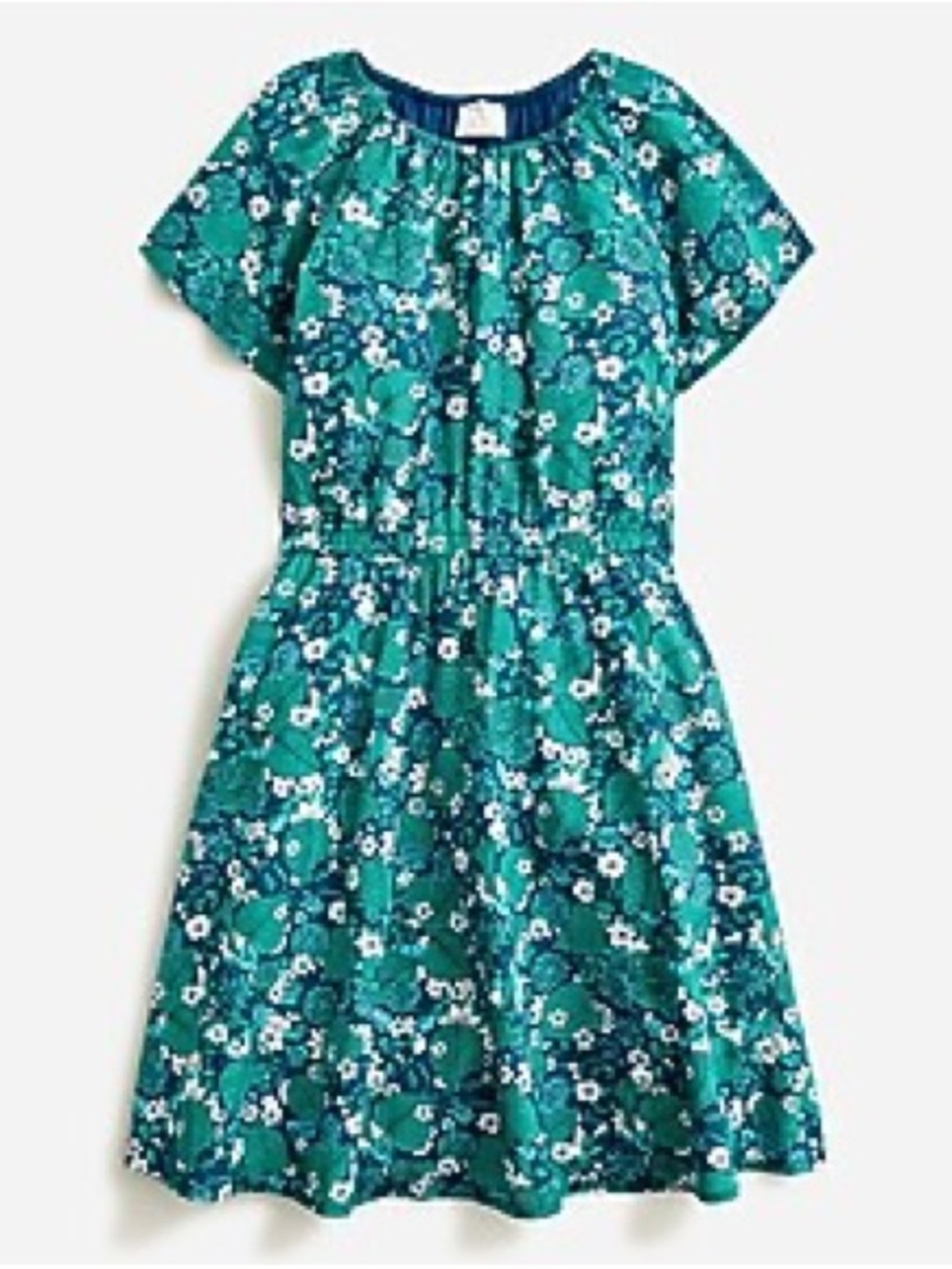 Crewcuts Girls Teal Floral Lined Short-Sleeve Dress. size 8. Like New!